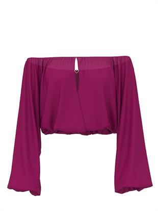 Uzun Kollu Omuzları Açık Şifon Bluz