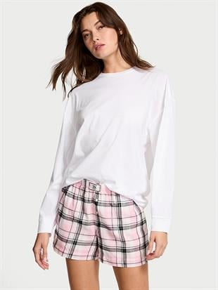 Uzun Kollu Tişört Şort Flannel Pijama Takımı