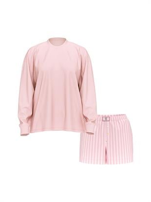 Uzun Kollu Tişört Şort Flannel Pijama Takımı