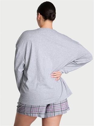 Uzun Kollu Tişört Şort Flannel Pijama Takımı