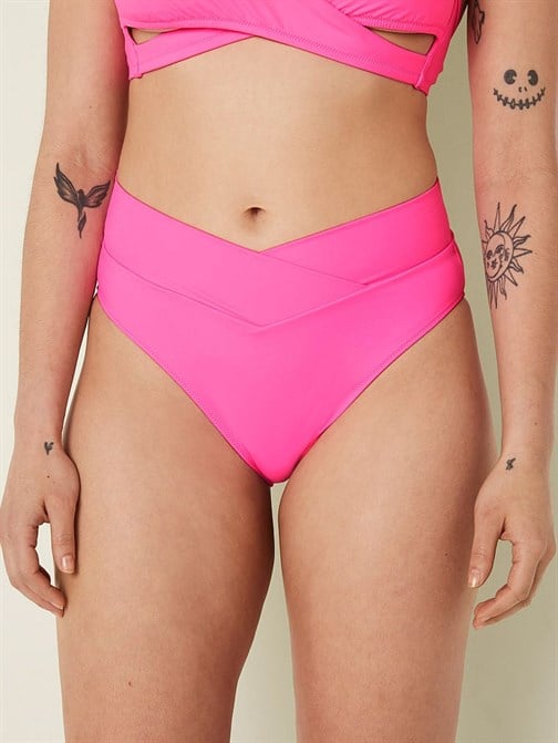V Çapraz Geçişli Yüksek Bel Cheeky Bikini Altı