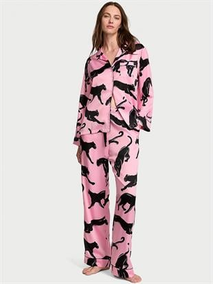 Parlak Saten Uzun Pijama Takımı