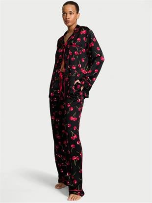Parlak Saten Uzun Pijama Takımı