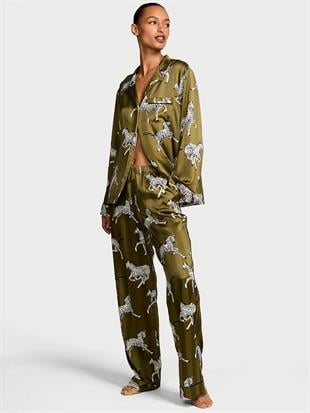 Parlak Saten Uzun Pijama Takımı