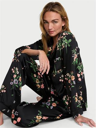 Parlak Saten Uzun Pijama Takımı