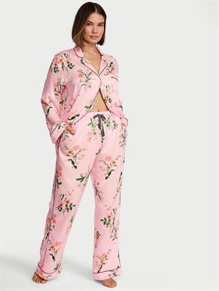 Parlak Saten Uzun Pijama Takımı