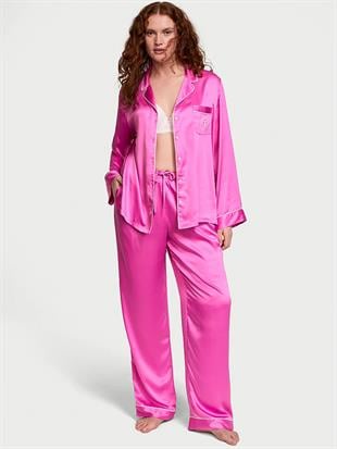 Parlak Saten Uzun Pijama Takımı