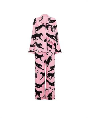 Parlak Saten Uzun Pijama Takımı