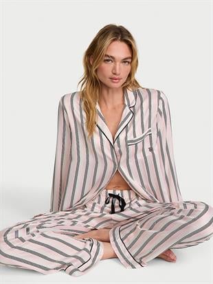 Parlak Saten Uzun Pijama Takımı