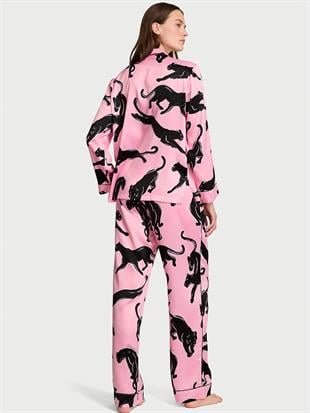 Parlak Saten Uzun Pijama Takımı