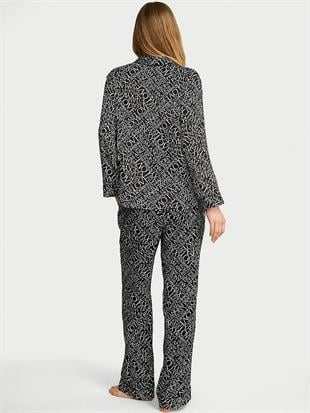 Parlak Saten Uzun Pijama Takımı