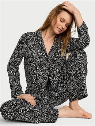 Parlak Saten Uzun Pijama Takımı