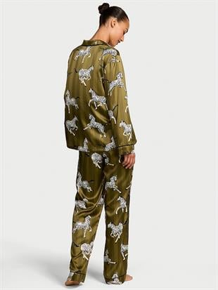 Parlak Saten Uzun Pijama Takımı