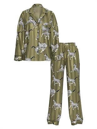 Parlak Saten Uzun Pijama Takımı