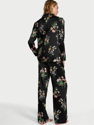 Parlak Saten Uzun Pijama Takımı