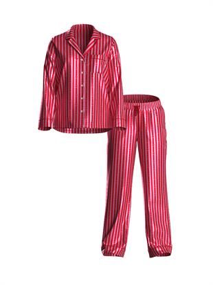 Parlak Saten Uzun Pijama Takımı