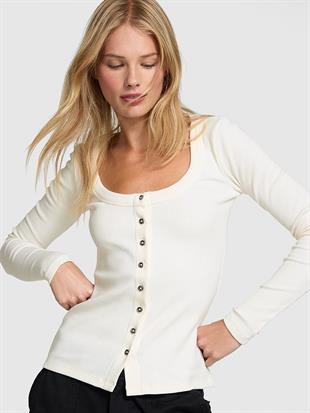 Vintage Düğmeli Uzun Kollu Ribanalı Üst