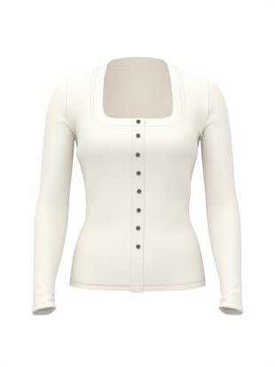 Vintage Düğmeli Uzun Kollu Ribanalı Üst