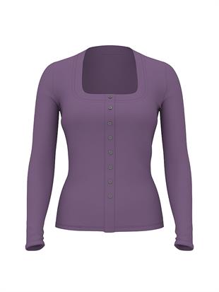 Vintage Düğmeli Uzun Kollu Ribanalı Üst