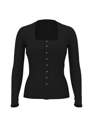 Vintage Düğmeli Uzun Kollu Ribanalı Üst