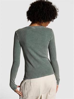 Vintage Düğmeli Uzun Kollu Ribanalı Üst