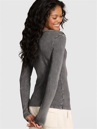 Vintage Düğmeli Uzun Kollu Ribanalı Üst