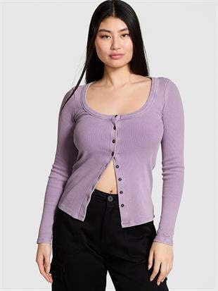 Vintage Düğmeli Uzun Kollu Ribanalı Üst