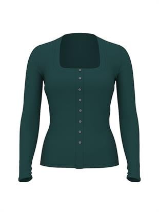 Vintage Düğmeli Uzun Kollu Ribanalı Üst