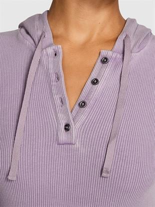 Vintage Ribanalı Henley Kapüşonlu Elbise