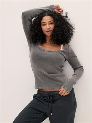 Vintage Ribanalı Uzun Kollu Tişört