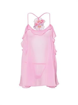 Watercolor İşlemeli Şifon Babydoll Takımı