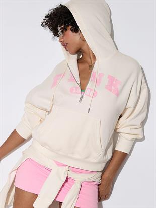Yarım Fermuarlı Kapüşonlu Sweatshirt
