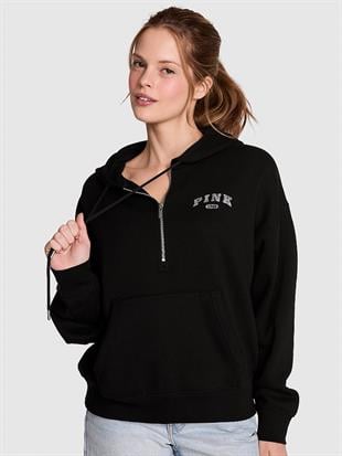 Yarım Fermuarlı Kapüşonlu Sweatshirt