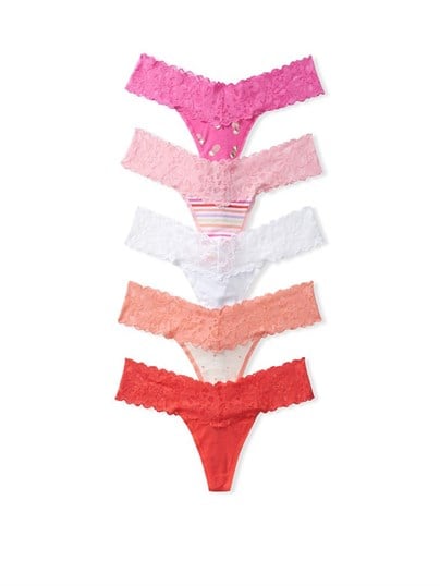 5-pack Lace Waist Thong Panties