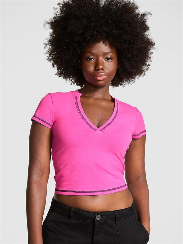 All-Day Cotton Plunge Cropped Top