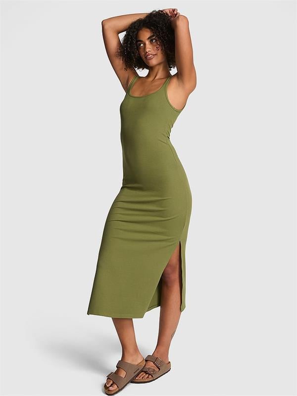 All-Day Soft Ribbed Bodycon Midi Dress