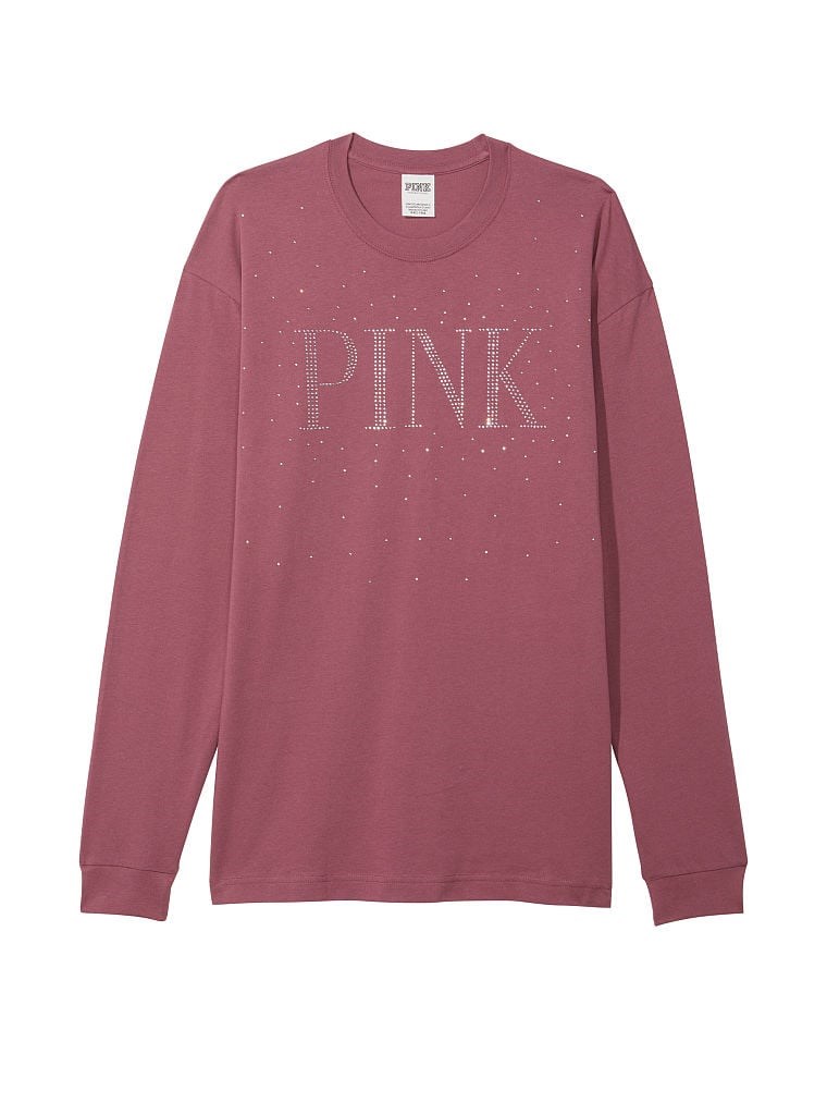Pamuklu Uzun Kollu Kampüs Tişört - Pembe | Victoria's Secret Pink