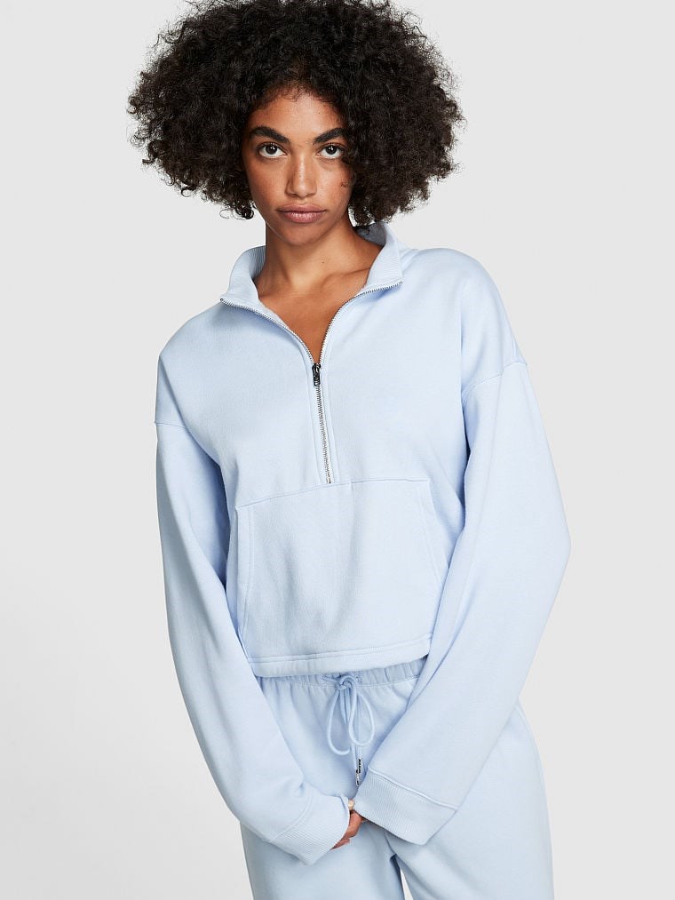 Premium Yarım Fermuarlı Polar Sweatshirt - Mavi | Victoria's Secret Pink