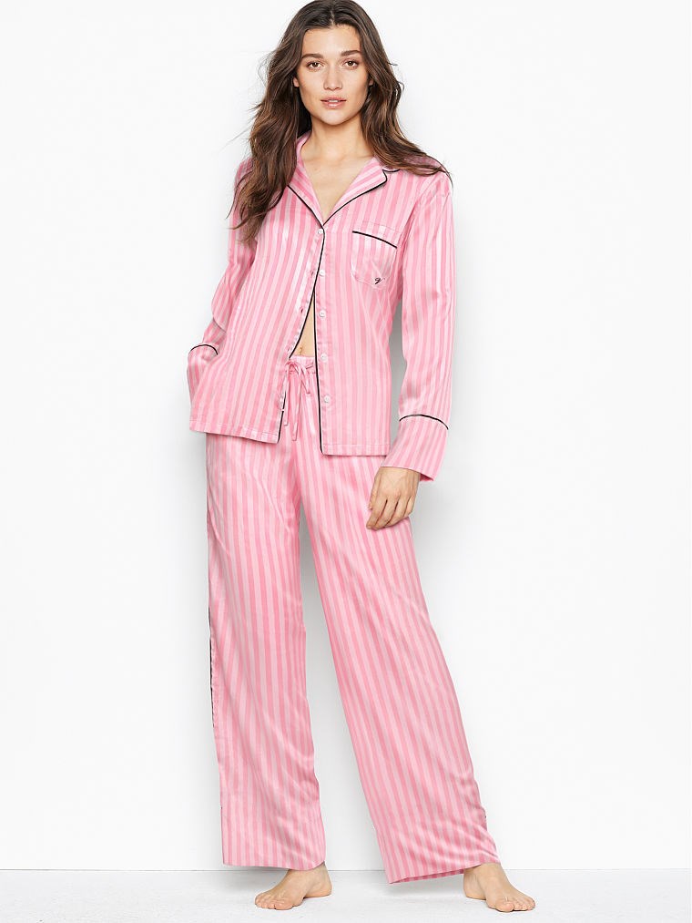 Saten Uzun Pijama Takımı - Melek Pembesi Çizgili VS26166331 | Victoria's  Secret VSL