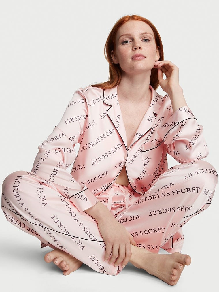 Saten Uzun Pijama Takımı Desenli | Victoria's Secret
