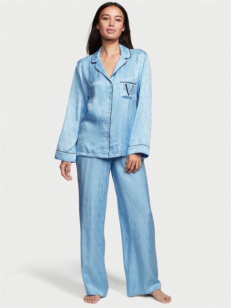 Saten Uzun Pijama Takımı - Breaker Mavi Logo Kilit VS26437981 | Victoria's  Secret VSL