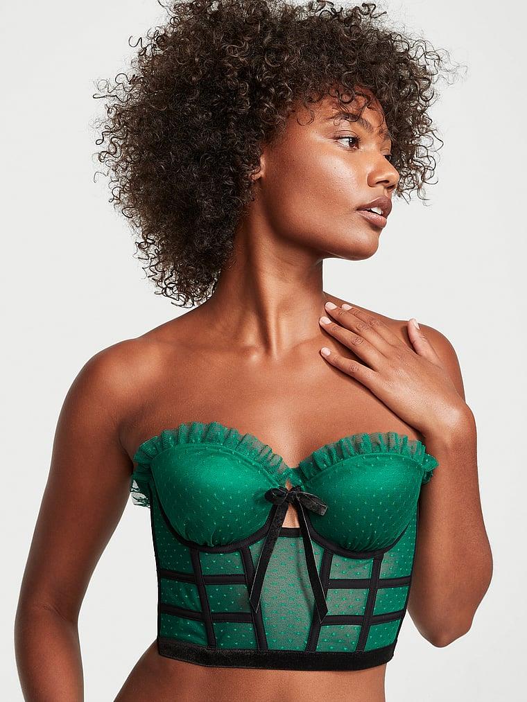 Straplez Puantiye Tüllü Korse Büstiyer Yeşil | Victoria's Secret