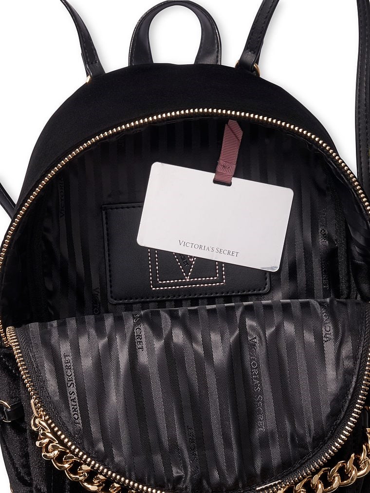 The Victoria Küçük Boy Black Velvet VQuilt Stud Sırt Çantası