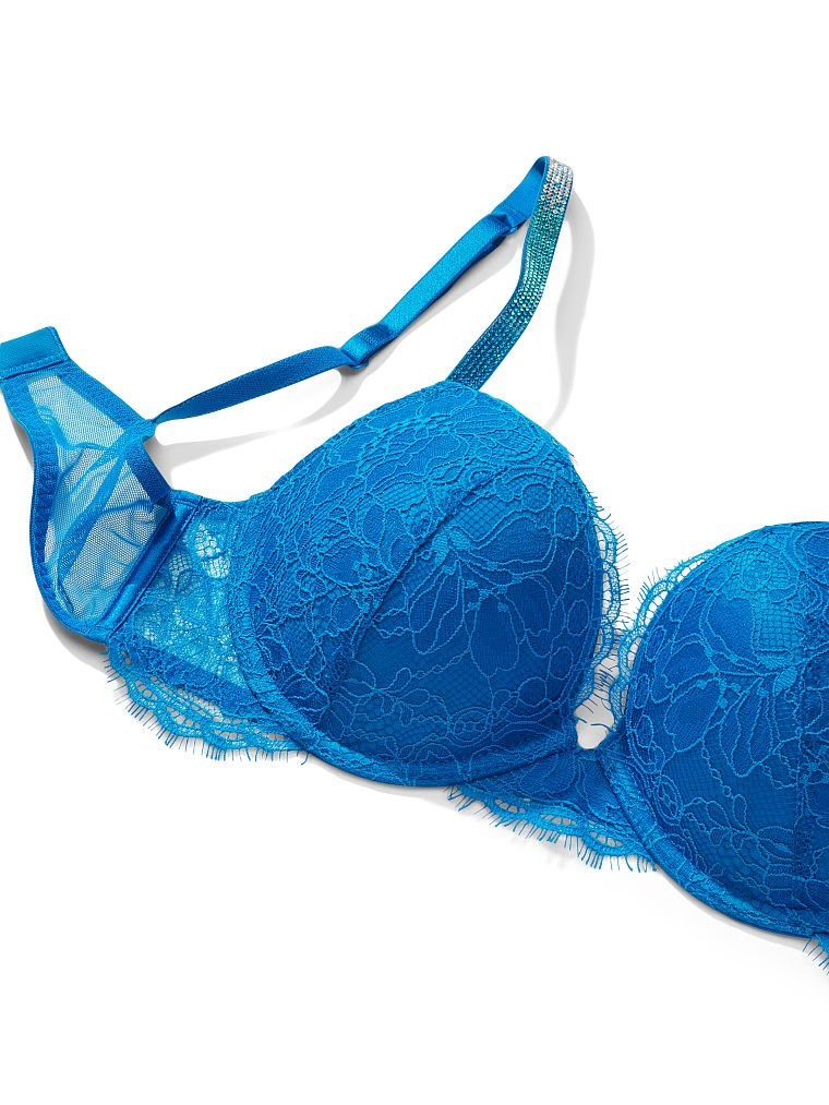 Dantelli Işıltılı Askılı Push-Up Sütyen - Mavi Emaye VS26424549 |  Victoria's Secret VSL