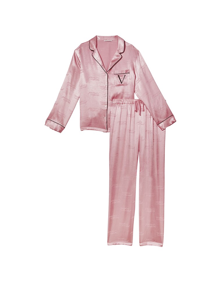 Saten Düğmeli Pijama Takımı - Koyu Pembe Logolu VS26379653 | Victoria's  Secret VSL