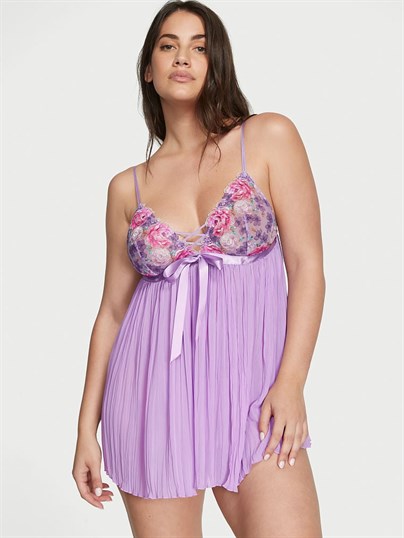 Çiçek İşlemeli Pileli Babydoll