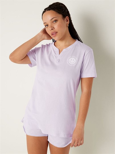 Cotton Short-Sleeve Henley Campus T-Shirt