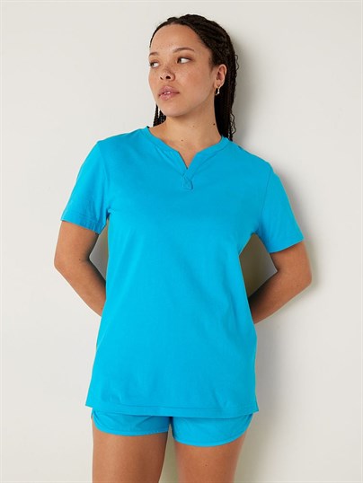 Cotton Short-Sleeve Henley Campus T-Shirt