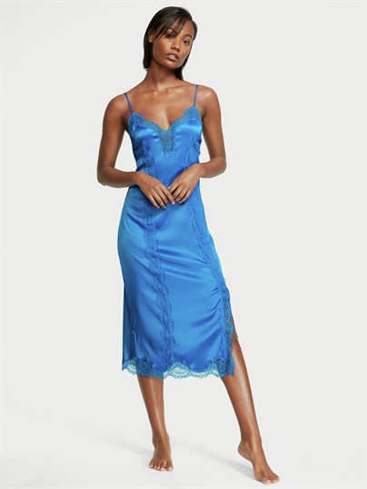 Dantel Detaylı Midi Slip Elbise
