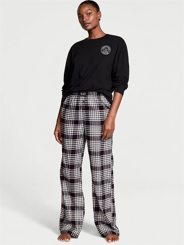 Flanel Uzun Kollu Tişört Pijama Takımı